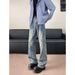 Washed Black Straight Jeans Men's Summer Vibe American Loose Casual Versatile Patchwork Wide Leg Pants_mkmklike.com