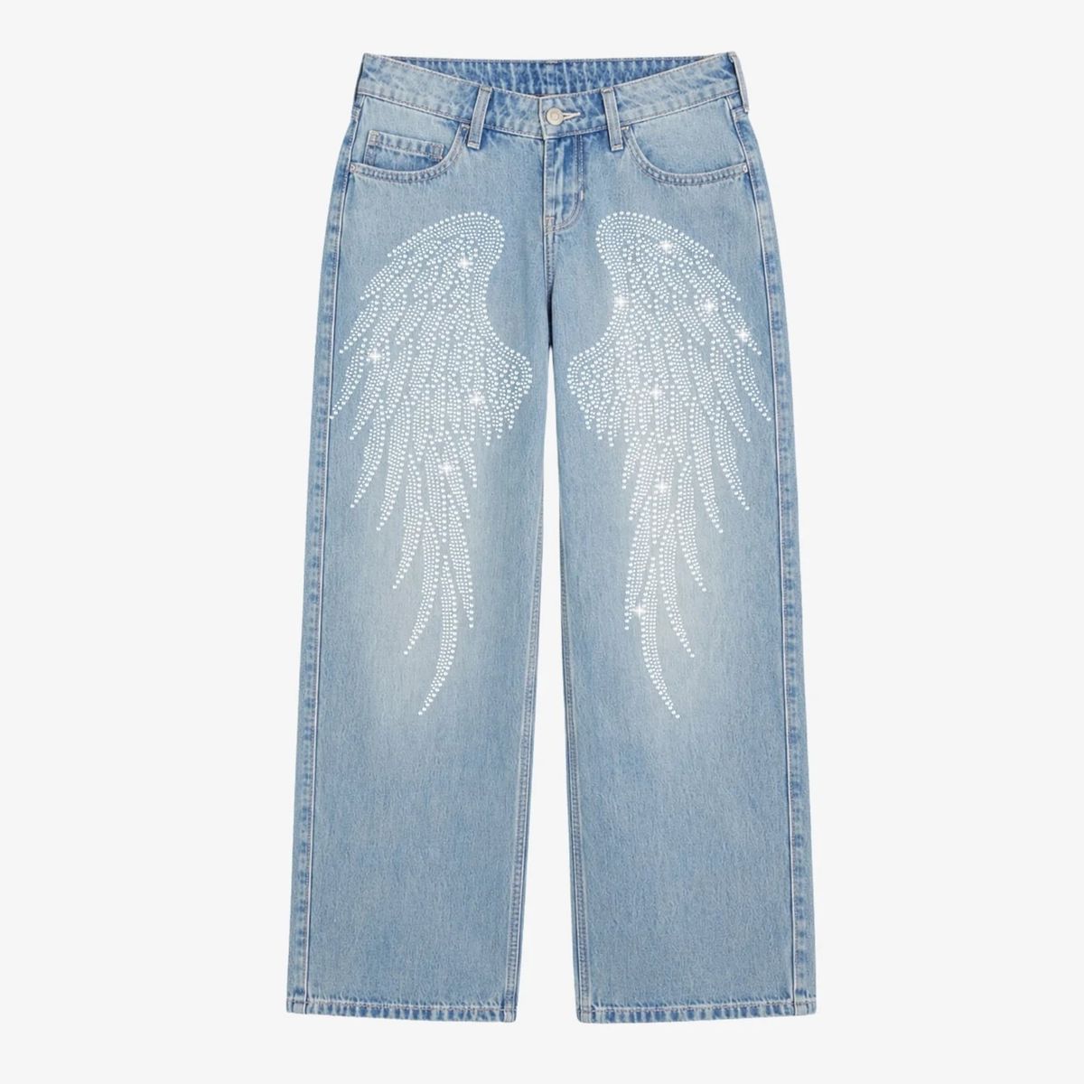 High Waisted Straight Leg Rhinestone Wings Jeans for Women Cross Border Wholesale to Europe And America_mkmklike.com