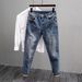Retro Blue Jeans Men's Slim-fitting Small Feet Washed Trendy Casual Versatile Trousers Autumn And Winter New Pants_mkmklike.com