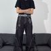 Men's Vintage Wash Jeans High Street Wide Leg Casual Trousers Straight Fit Comfort Stretch Denim Pants_mkmklike.com