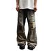 Men's Wide Leg Straight Jeans Retro American Niche Design Washed Patchwork Camouflage Distressed Whiskering_mkmklike.com