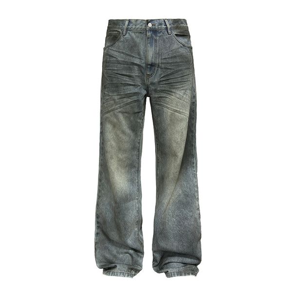 Vintage Unisex Distressed Denim Jeans With Heavy Washed & Dirty Oil Stain Effect - Straight Cut High Street Fashion For Men & Women_mkmklike.com