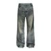 Vintage Unisex Distressed Denim Jeans With Heavy Washed & Dirty Oil Stain Effect - Straight Cut High Street Fashion For Men & Women_mkmklike.com