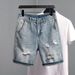American Men's Denim Shorts Men's Trend Casual Straight Slim Elastic Men's Trend Jeans Men's_mkmklike.com