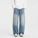 Men's Distressed Patchwork Jeans – Oversized Straight-Leg Denim Pants, Streetwear Baggy Cargo Pants With Raw Hem_mkmklike.com