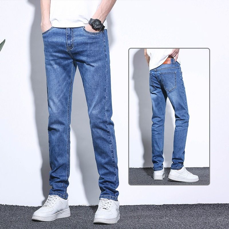 Men's Stretch Denim Jeans, Comfortable Straight Leg Trousers For Business Casual & Daily Wear Soft Washed Fabric Feel_mkmklike.com