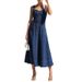 New Soft Denim Camisole Vintage Casual Style Button Denim Dress Long Skirt_mkmklike.com