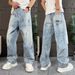Men's Wide Leg Ripped Jeans American High Street Style Casual Spring Summer Trendy Loose Straight Polka Dots Jeans_mkmklike.com