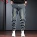 Men's Fashion Jeans Retro Work Pants With Cuffed Hem - Casual Streetwear Hip Hop Style For Winter_mkmklike.com