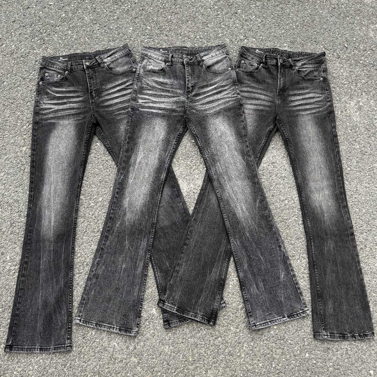 Men's Clean Fit Washed Black Jeans – Stretch Slim Straight Leg Denim Pants With Vintage Wash_mkmklike.com