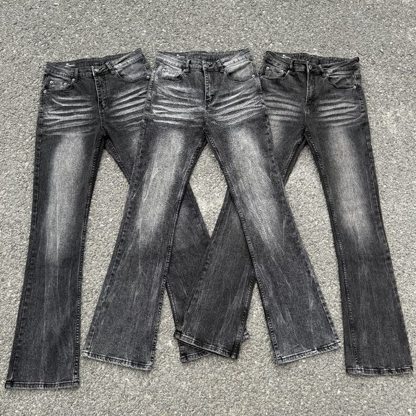 Men's Clean Fit Washed Black Jeans – Stretch Slim Straight Leg Denim Pants With Vintage Wash_mkmklike.com