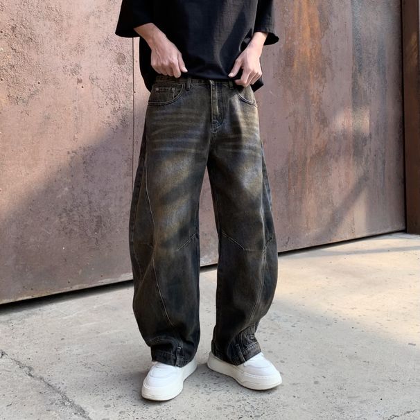 Men's Clothing American Trendy Brand Inverted Washed Ripped Jeans Men's New High Street Wide Leg Hip Hop Loose Machete Pants Men_mkmklike.com