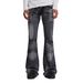 Retro Y2K Flared Jeans Men's Clothing Gothic High Street Washed Distressed Midweight Wide Leg Trousers Black Blue Cotton Trendy_mkmklike.com