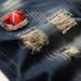 European And American Trendy Summer Ditreed Embroidered Hem Cuffed Color Matching Foldable Retro Straight Denim_mkmklike.com