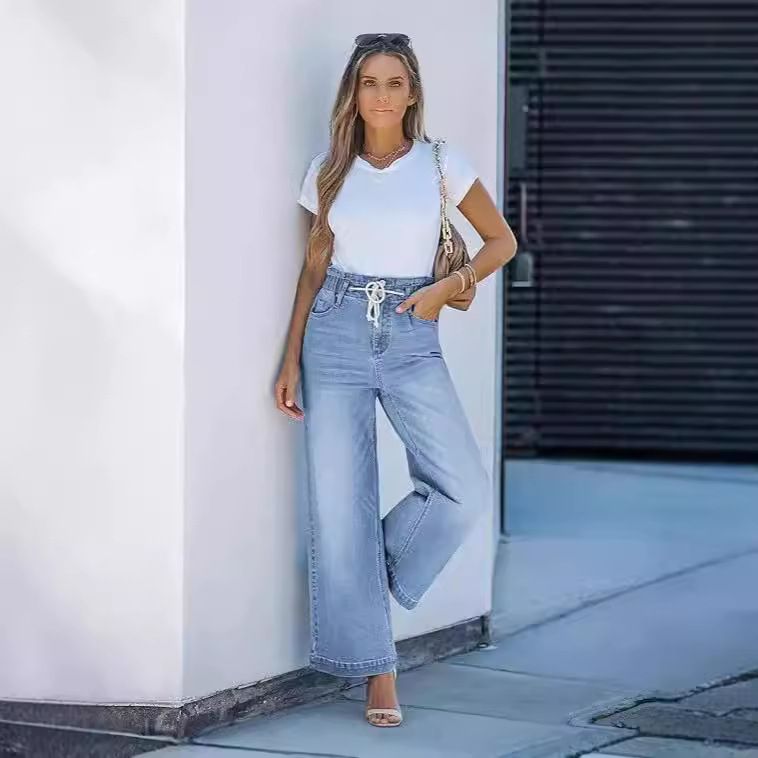 Women's Clothing Wide Leg Jeans High Elastic Waist Flared Pants Loose Y2K Pants_mkmklike.com