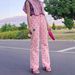 Women's Clothing Pink Heart Patterned Wide Leg Jeans Slim Fit European American Style_mkmklike.com