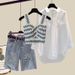 Women's Clothing Summer Suits For Women New Large Size Women's Clothing Shirt Top Suspenders With Denim Shorts Three Piece Suit_mkmklike.com
