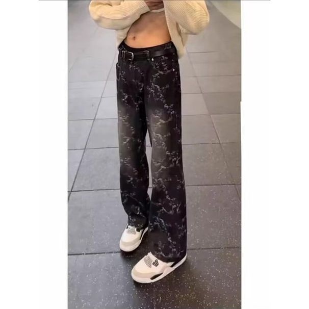 Men’s Thorn Jacquard Jeans – Vintage Straight-Leg Denim Pants With Subtle Flare, Mid-Rise Cotton Blend(S-3XL, Washed Black/Blue)_mkmklike.com