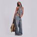 Women's High Waist Straight Leg Jeans Rivet Design Hot Fix Rhinestone European American Style Loose Trousers Trendy Retro_mkmklike.com