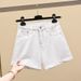 High Waist Denim Shorts For Women - Stretch Comfort A-Line Cut, Vintage Light Wash & Distressed Details, Versatile Summer Casual Shorts_mkmklike.com