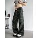 Vintage American Camouflage Cargo Jeans For Men & Women - High Street Baggy Denim Pants With Multi-Pockets & Stacked Hem_mkmklike.com
