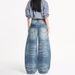 Men's Washed Blue Denim Jeans - American Vintage Baggy Cargo Pants With Distressed Details_mkmklike.com