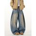 Men's Vintage Streetwear Denim Pants Distressed Washed Baggy Jeans Straight Leg Dropped Crotch Relaxed Fit Button Fly_mkmklike.com