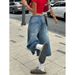 Women's Clothing Straight Jeans Women American High Street Retro Loose Drape Wide Leg Cropped Pants_mkmklike.com