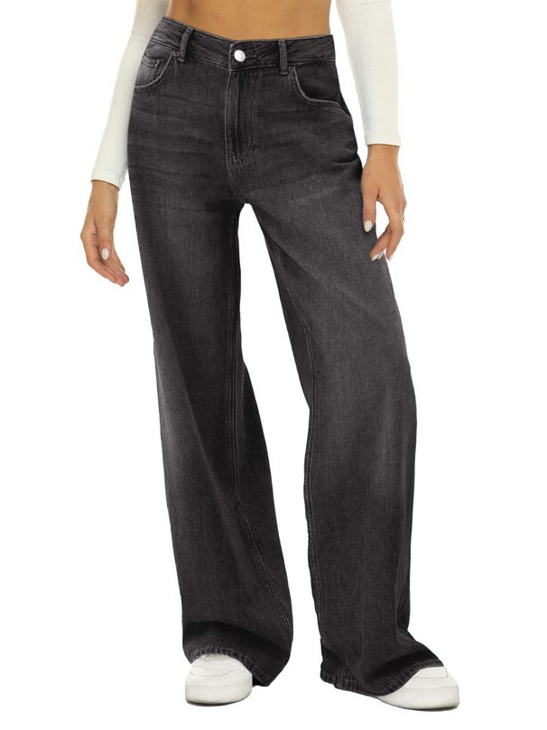 Trendy Distressed High-Waisted Wide Leg Jeans For Women – Comfortable Stretch Denim, Streetwear & Casual Style (Black/White/Gray/Navy/Light Blue)_mkmklike.com