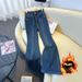 Blue Fleece-lined Thickened Flared Jeans For Women, Autumn/winter 2026 New High-waisted Korean Style Slim-fit_mkmklike.com