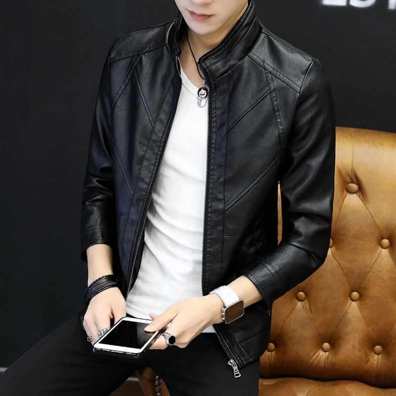 Men's Clothing Autumn and Winter Men's PU Leather Jacket Men's Thin Casual Men's Jacket Stand Collar Slim Leather Jacket Youth_mkmklike.com