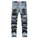 Men's Mid-Waist Stretch Casual Coated Black Jeans Embroidered Rose Ghost Head Wide Leg Trousers Machine Washable_mkmklike.com