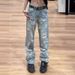 Men's Clothing Men's & Women's Distressed High-Waisted Straight Leg Jeans – Ripped Denim Pants With Streetwear Style, Comfort Fit (Blue, S-3XL)_mkmklike.com