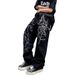 Men's Heavyweight Washed Denim Jeans Baggy Punk Pants With Graffiti & Rips, American Street Hip Hop Style_mkmklike.com
