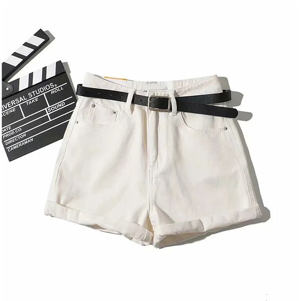 Women's High-Waisted Denim Shorts Summer 2022 Style Loose Fit Slimming Rolled up Hem A-Line Wide Leg Hot Pants Hot Girl Look_mkmklike.com