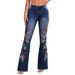 Women's Clothing High Street Trendy Brand Washed Floral Embroidery Slightly Flared Trousers_mkmklike.com