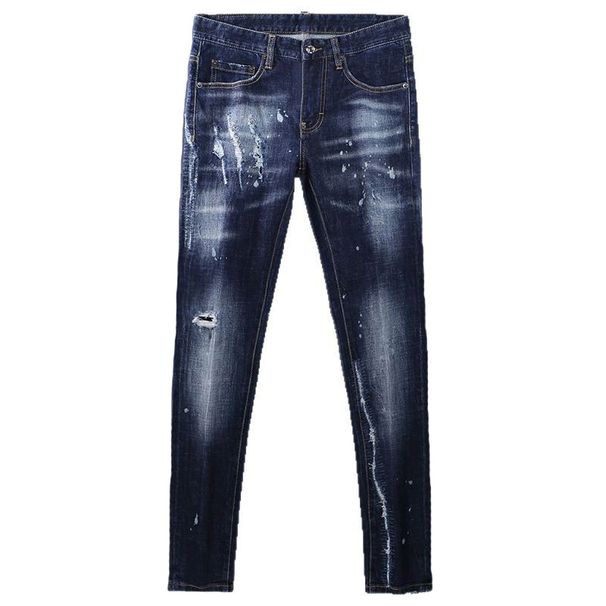 Men's Clothing High Street Fashion Men's Jeans Retro Blue Washed Holes Scratched Trendy Brand Elastic Tights Skinny Pants Men_mkmklike.com