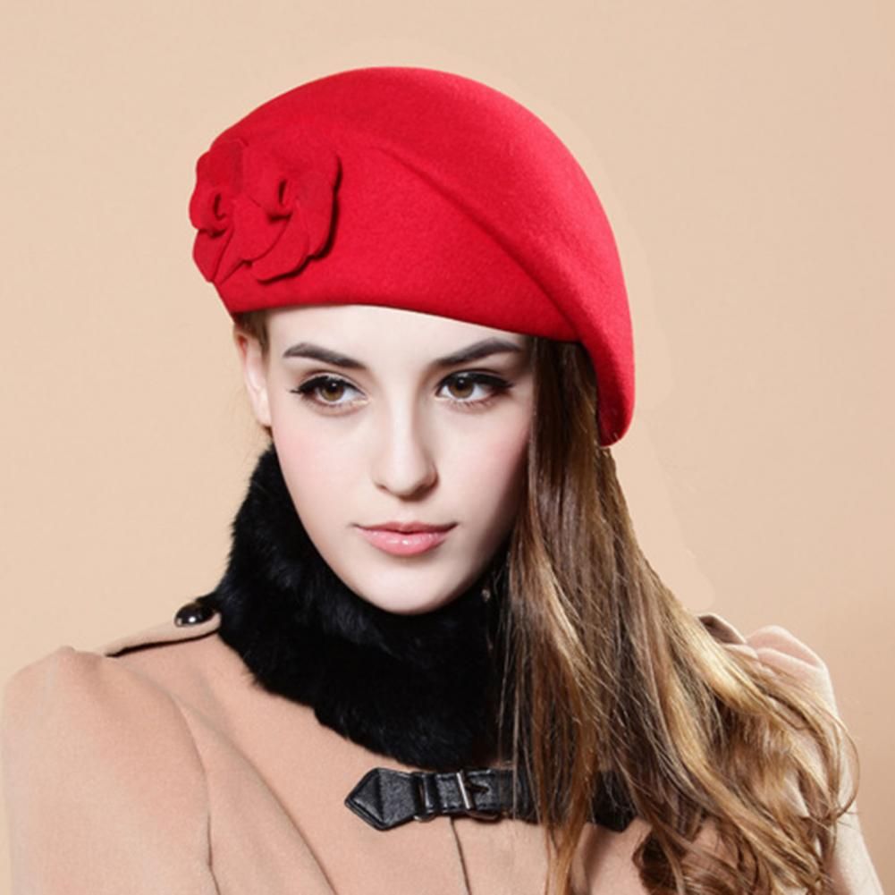 Hot Sale 2024 Wool Felt Dual Flowers Vintage French Plaid Top Painter Beret Women Hat Winter Thermal Artist Casual Cap_mkmklike.com