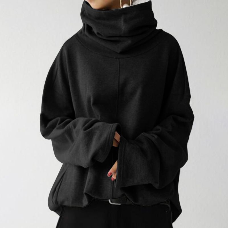 Women's Clothing Autumn and Winter Women's New Loose Casual Long Sleeve High Collar Pullover Solid Color Pocket Jacket Sweatshirt_mkmklike.com