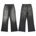 LKTM Men's Black Splatter Design Flared Jeans AC Style Casual Wide Leg Pants mid Waist Cotton Long Jeans Unisex_mkmklike.com