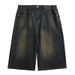 Hong Kong Style Retro Distressed Men's Loose Wide Leg Denim Shorts Trendy Summer Lazy Style Nostalgic Color Vintage Seven Point_mkmklike.com