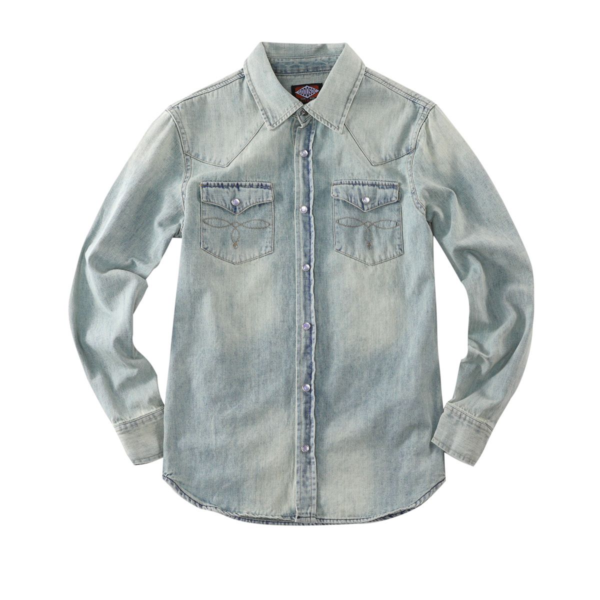 Men's Clothing Long Sleeved Ivory Washed Denim Shirt Button Decoration Pure Cotton Retro Slim Denim Shirts_mkmklike.com