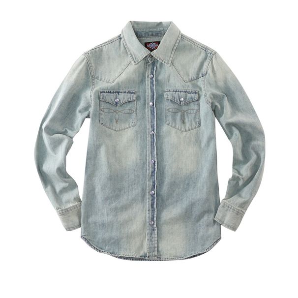 Men's Clothing Long Sleeved Ivory Washed Denim Shirt Button Decoration Pure Cotton Retro Slim Denim Shirts_mkmklike.com