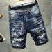 Men's Clothing Ink Splash Hole Denim Shorts Men's Trendy Brand Slim Fit Skinny Summer Thin Five Point Mid Length Pants_mkmklike.com