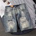 Men's Trendy Summer Denim Shorts Style Thin Korean Slim Fit Ripped Five Point Jeans_mkmklike.com