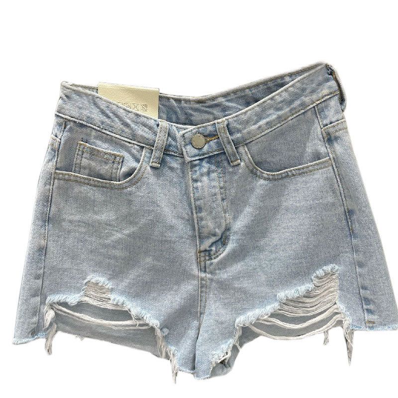 K Women's New Oversized Loose A-line Ripped Denim Shorts With Rough Edges_mkmklike.com