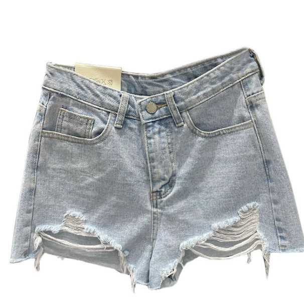 K Women's New Oversized Loose A-line Ripped Denim Shorts With Rough Edges_mkmklike.com