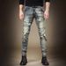 Slim-fit Elastic Jeans Men's Trendy Brand Retro Design Sense Thin Pants Men's Splicing Trousers_mkmklike.com