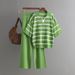 Women's Clothing contrast striped fashion suit new casual loose knitted wide leg pants two piece suit_mkmklike.com