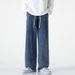 Men's Straight Leg Jeans Versatile Blue Grey Loose Fit Wide Leg Pants Trendy Archer0603 Casual Denim_mkmklike.com